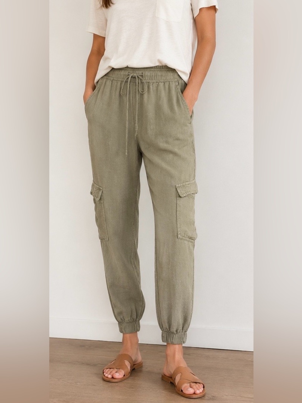 C&C California Linen Joggers Tan Like New Small